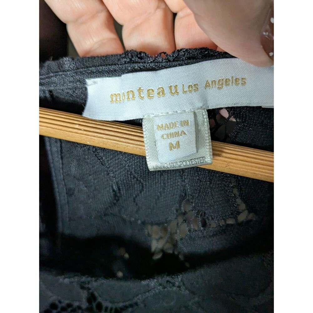Monteau Los Angelos Black Lace Puff Short Sleeve Blouse M - Picture 4 of 7